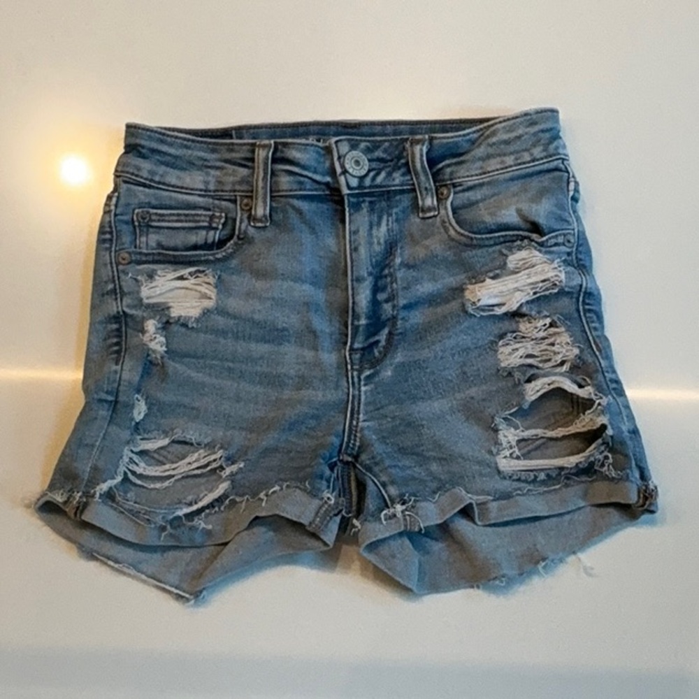 American Eagle Outfitters Blue Distressed Jean Shorts